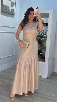 Vestido Longo Fio De Brilho Pietra Decote Coração