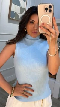 Blusa Regata Malha Canelada Grazi Gola Alta