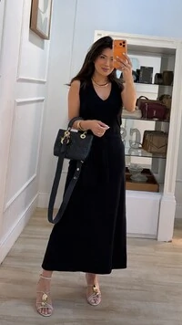 Vestido Longo Malha Decote V Marcela Cinto Faixa Fixo Com Amarração