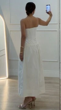 Vestido Midi Tricoline Tomara Que Caia Amora Bolsos Frontais