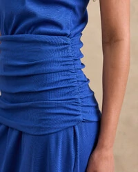 Vestido Midi Cavado Canelado Pamela Detalhe Drapeado