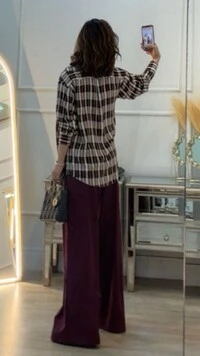 Camisa Xadrez Júlia Mangas Longas Punhos Largos