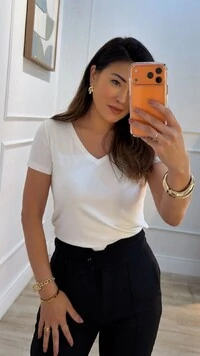 Blusa Manga Curta Rafaela Decote V Basica