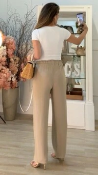 Calça Pantalona Bolsos Frontais Brooke Cinto Faixa Fixo