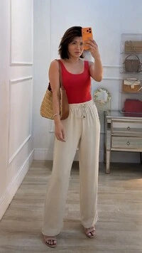 Calça Pantalona Sarah Pala Larga Com Amarração