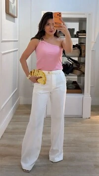 Blusa Ombro Único Canelada Mariah Detalhe Círculo Dourado