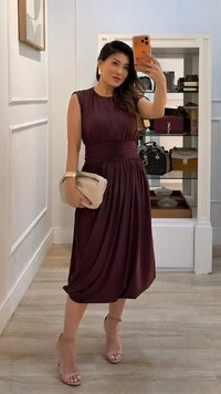 Vestido Midi Balonê Paty Detalhe Drapeado