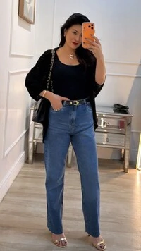 Kimono Tricot Vazado Ashley Mangas 3/4 Punhos Canelados