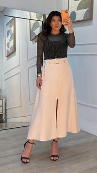 Blusa De Tulê Poá Selma Mangas Longas