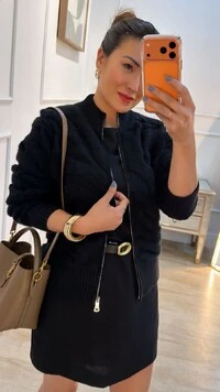 Jaqueta Casaco Tricot Gola Alta Nicolly Nervuras Em Relevo