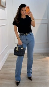 Camisa Polo Texturizada Gabriela Mangas Detalhe Dobrado