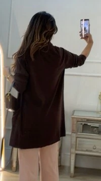 Maxi Cardigan Tricot Canelado Pandora Bolsos Frontais