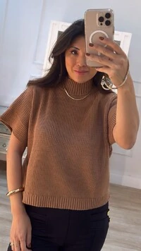 Blusa Ampla Tricot Priscila Gola Alta Canelada