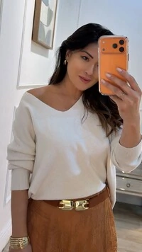 Blusa Tricot Ampla Decote V Paola Mangas Longas