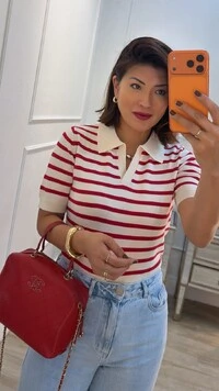 Blusa Polo Tricot Listrada Marcela Mangas Curtas