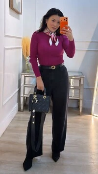 Blusa Tricot Canelado Gola Alta Brenda Mangas Princesa