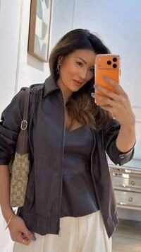 Jaqueta Casaco Couro Eco Andreia Gola Detalhe Entrelaçado Texturizado