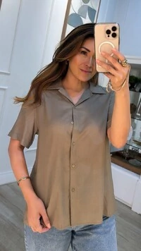 Camisa Linho Mangas Curtas Mila Prega Posterior