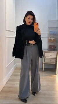 Calça Pantalona Alfaiataria Lindsay Cinto Fino Couro Eco