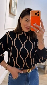Blusa Tricot Bicolor Simaria Nervuras Onduladas