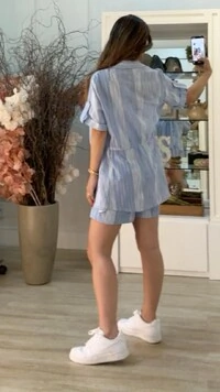 Shorts Listrado Carol Pala Com Elástico E Amarração Frontal