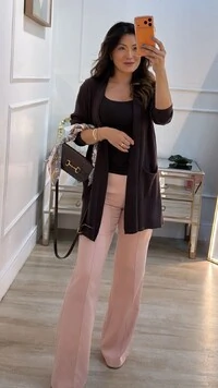 Maxi Cardigan Tricot Canelado Pandora Bolsos Frontais