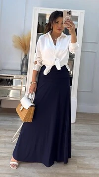 Saia Longa Malha Fria Valentina Pala Larga Com Drapeado Lateral