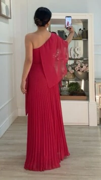 Vestido Longo Crepe Ombro Único Sophia Cinto Faixa