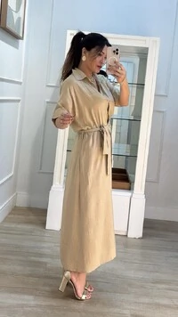 PRÉ-VENDA ENVIO ESTIMADO 25/11 Vestido Chemise Midi Com Cinto Faixa Marie