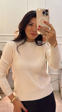 PRÉ-VENDA ENVIO 25/08 Blusa Tricot Mangas Princesas Nayara Nervuras Em Losangos