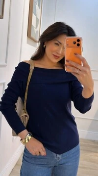 Blusa Tricot Canelada Thais Ombro À Ombro