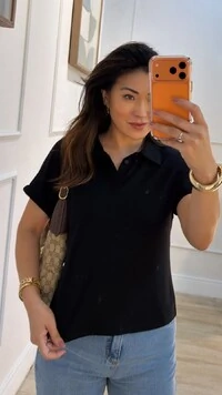 Camisa Polo Texturizada Gabriela Mangas Detalhe Dobrado