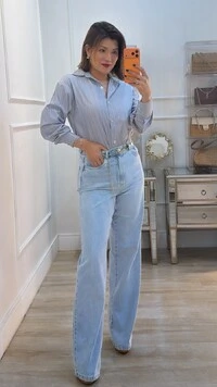 Camisa Risca De Giz Bruna Punhos Largos