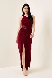 Vestido Longo Detalhe Em Paetê Catarina Fenda Frontal
