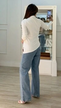 Blusa Cacharrel Elaine Barrado Assimétrico Com Pedrarias