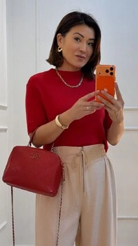 Blusa Tricot Gola Alta Simone Mangas 3/4