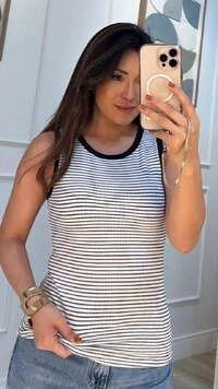 Blusa Regata Listrada Betina Bicolor Texturizada