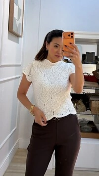 Blusa Tricot Com Entremeios Gola Alta Sandy Punhos E Barrado Ondulados