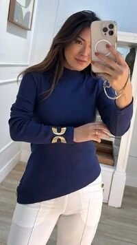 Blusa Cacharrel Elaine Barrado Assimétrico Com Pedrarias