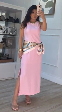 Vestido Longo Cavada Megan Fendas Laterais