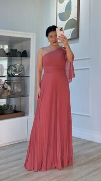 Vestido Longo Crepe Ombro Único Sophia Cinto Faixa