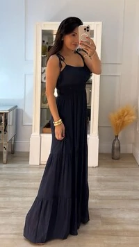 Vestido Longo Kate Alças Com Amarração Regulável E Camadas