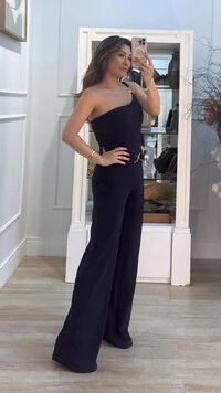 Macacão Longo Pantalona Alça Única Lady Cinto Fixo Fivela Dourada