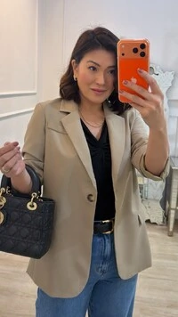 Maxi Blazer Cinthia Bolsos Fake Com Lapela
