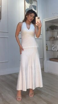 Vestido Tricot Com Fio De Lurex Decote V Ariel Detalhe Camada Em Nuvem