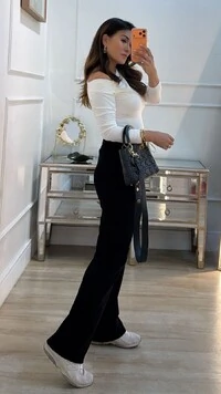 Calça Pantalona Fabiana Canelada Pala Com Amarração