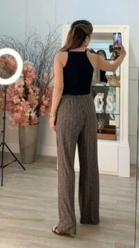 Calça Pied Poule Cinthia Pala Larga Com Amarração Frontal