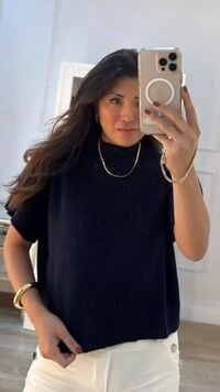 Blusa Ampla Tricot Priscila Gola Alta Canelada