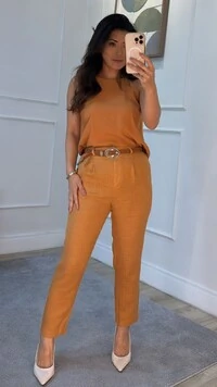 Calça Viscose Com Linho Avril Pregas Frontais