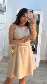 Vestido Curto Em Linho Thainá Cinto Rustico